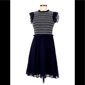 Ann Taylor Navy Striped Mock Neck Dress